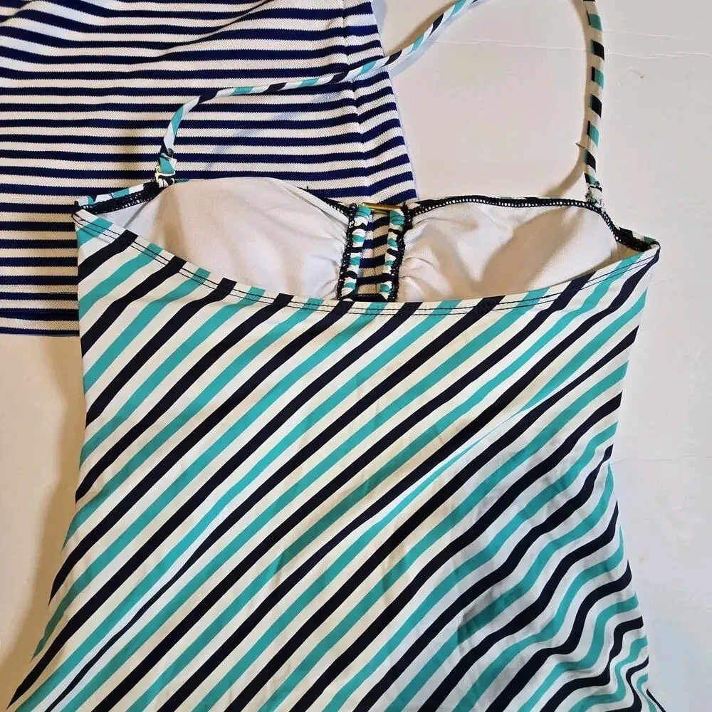 Ralph Lauren Set 3 Striped Tankini Tops Womens MED Blue Black Teal Beach‎ Summer